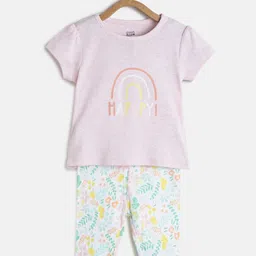 MINI KLUB Girls Pink & Yellow Pure Cotton T-shirt with Pyjamas-image-54