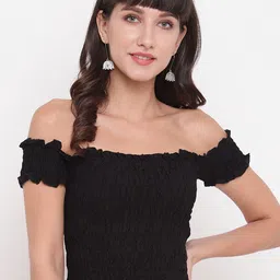 Aawari Black Off-Shoulder Bardot Crop Top-picture-15