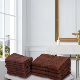 BIANCA Set Of 12 Brown Solid 380 GSM Pure Cotton Super-Soft Terry Towels-image-8
