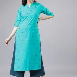Vishudh Women Turquoise Blue & Navy Blue Printed Kurta with Palazzos-picture-10