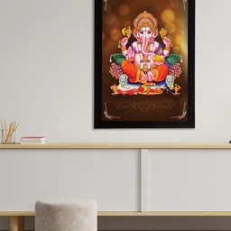 eCraftIndia Brown & Orange Lord Ganesha Satin Matt Texture Framed UV Wall Art Painting-image-17