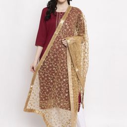 Clora Creation Women Gold-Coloured Embroidered Net Dupatta-picture-38