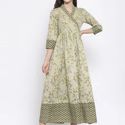 Indibelle Women Pista Green Floral Printed A-Line Maxi Dress-image-42