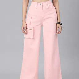 Roadster Women Pink Solid Flared Stretchable Jeans-picture-27
