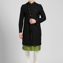 KISAH Men's Black & Off-White Sherwani Set-picture-17