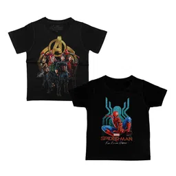 Marvel by Wear Your Mind Boys Pack Of 2 Black Avengers Printed Round Neck T-shirts-picture-10