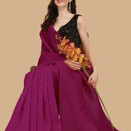 Sangria Burgundy Satin Crush Pleated Saree-picture-50