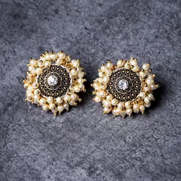 MORKANTH JEWELLERY Gold Pleated Pearl Round Studs Earrings-picture-34