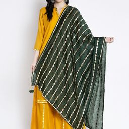 Clora Creation Women Green & Gold-Coloured Striped Gotta Patti Dupatta-picture-19