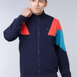 LOCOMOTIVE Men Navy Blue & Orange Colourblocked Sweatshirt-image-4
