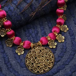 AKSHARA Women Pink & Gold-Toned Handcrafted Brass Pendent Necklace-picture-36
