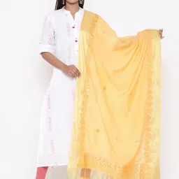 SOUNDARYA Yellow Embroidered Dupatta-picture-31