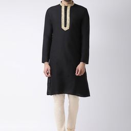 KISAH Men Black & Cream-Coloured Solid Kurta with Churidar-picture-26