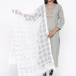 SOUNDARYA White Embroidered Dupatta-picture-30