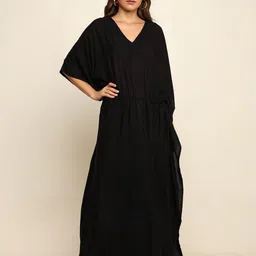 CRAFTBAZAR V-Neck Solid Embroidered Maxi Dress-picture-17