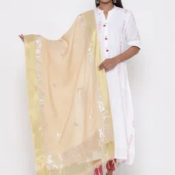 SOUNDARYA Beige & Silver-Toned Embroidered Dupatta-picture-19