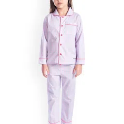 Cherry Crumble Girls Pink & Off-White Checked Night suit-image-79