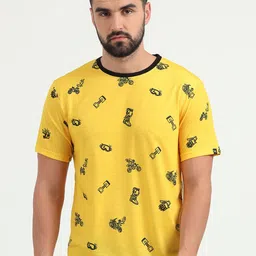 WANDERLOOMS Men Yellow Printed Fusion T-shirt-picture-31