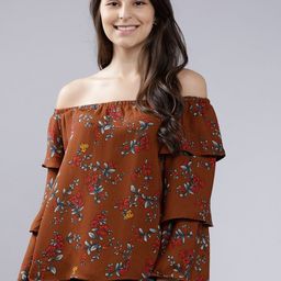 Tokyo Talkies Women Brown & Red Floral Printed Bardot Top-picture-35