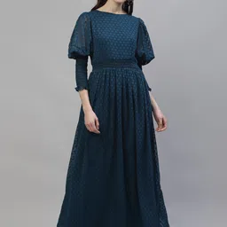 Athena Women Teal Blue Self Design Maxi Dress-image-14