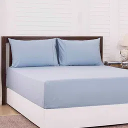 MASPAR Blue Solid 200 TC Cotton 1 Queen Bedsheet with 2 Pillow Covers-picture-18