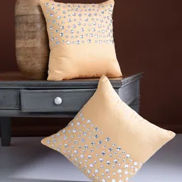 Alina decor Beige Set of 2 Embellished Square Cushion Covers-picture-29