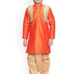 Jeetethnics Boys Orange & Gold-Toned Solid Kurta with Dhoti Pants-picture-55