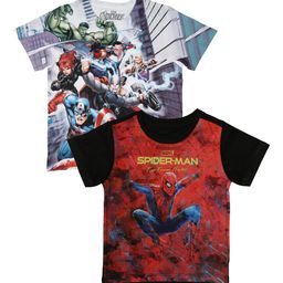 Marvel by Wear Your Mind Boys Pack Of 2 Avengers Printed Round Neck Pure Cotton T-shirts-picture-42