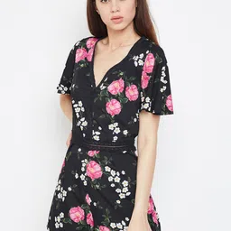 Oxolloxo Black & Pink Floral Printed Playsuit-image-20