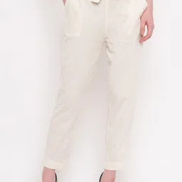 Aawari Women Off-White Regular Fit Solid Peg Trousers-image-16