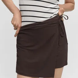 MANGO Solid Tie-Up Mini Wrap Skirt-image-5