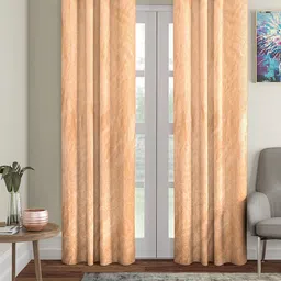 Cortina Set of 2 Cream-Coloured Embossed Leaf Print Polyester Long Door Curtains-picture-39