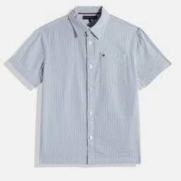 Tommy Hilfiger Boys Vertical Stripes Opaque Seersucker Pure Cotton Casual Shirt-image-98