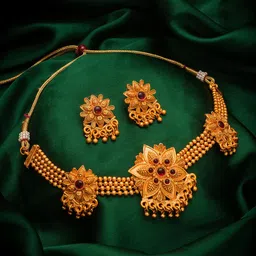 aadita Gold-Plated Red Ruby-Studded Beaded Choker Jewellery Set-picture-23