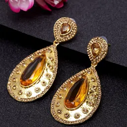 ANIKAS CREATION Gold-Plated Teardrop Shaped Drop Earrings-picture-38