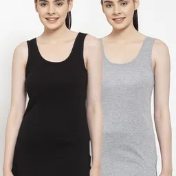 Friskers Women Pack of 2 Black & Grey Organic Cotton Tank Tops-image-3