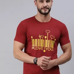 BRATMA Men Red & Yellow Typography Printed Pure Cotton T-shirt-image-95