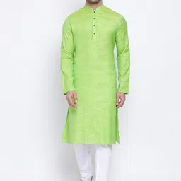 NAMASKAR Men Green & White Solid Kurta with Churidar-picture-19