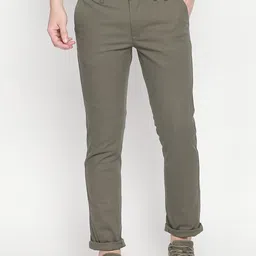 Basics Men Olive Green Tapered Fit Solid Regular Trousers-picture-19