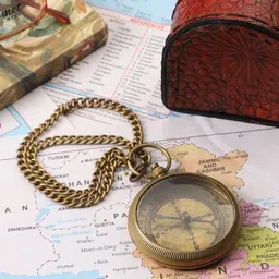 EXIM DECOR Antique Brass Compass with Chain & Leather Cover-picture-11