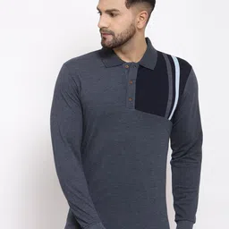 Kalt Men Navy Blue Polo Collar T-shirt-image-22