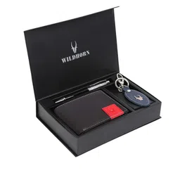 WildHorn Men Black & Blue RFID Protected Genuine Leather Accessory Gift Set-image-68