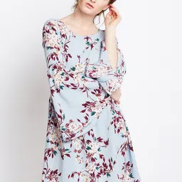 Berrylush Women Blue Printed A-Line Dress-image-3