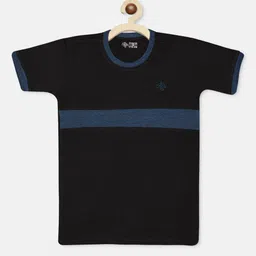 CHIMPRALA Girls Black & Navy Blue Striped Round Neck T-shirt-picture-41