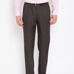 Wills Lifestyle Men Brown Solid Formal Trousers-picture-31