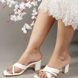 DressBerry Textured Party Block Sandals with Buckles image 1