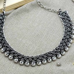 TEEJH Silver-Toned German Silver Oxidised Necklace-picture-22