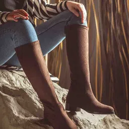 Saint G Women Brown Stretch Suede Leather Knee High Boots-image-17