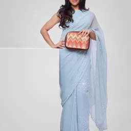 ZOUK Orange & Beige Chevron Woven Design Handcrafted Vegan Leather Sustainable Sling Bag-image-4