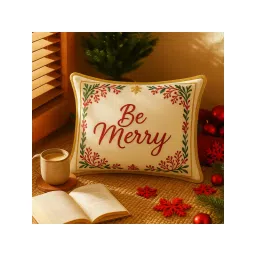 THROW PILLOW Be Merry Holiday Golden Fringe Cushion Cover (One Size) image 5